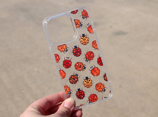 Showing the ladybugs clear case on its own.