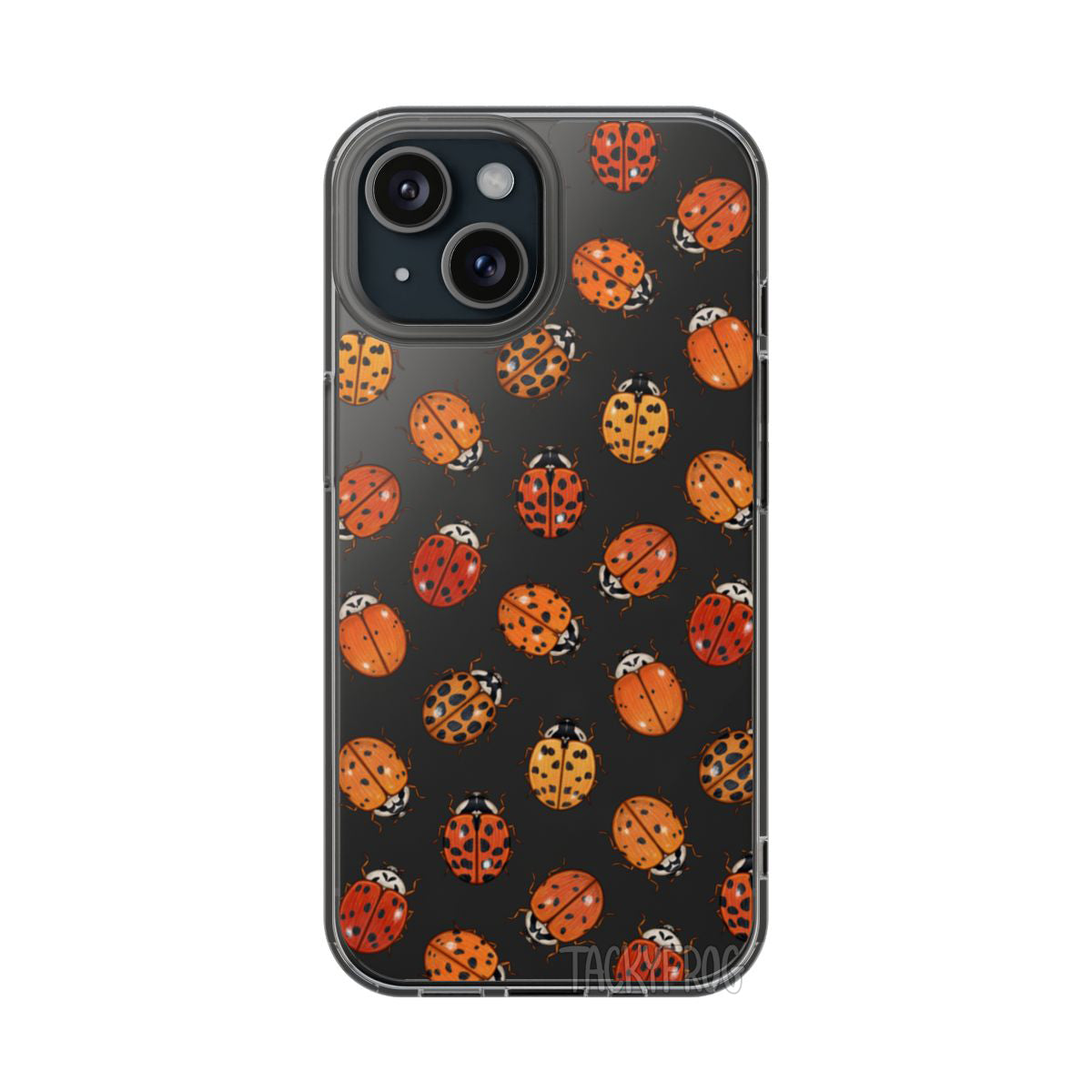 A mockup of the ladybugs clear phone case.
