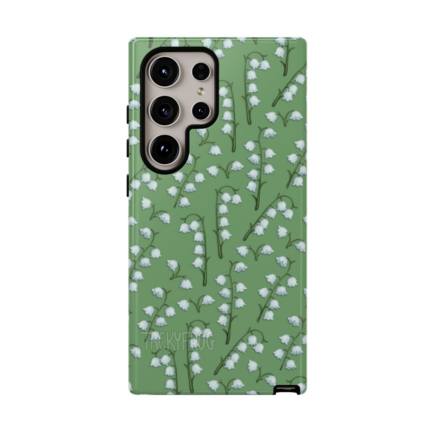 A mockup of the lilies of the valley phone case.