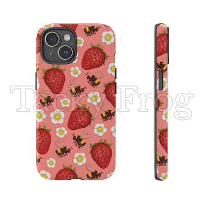 A mockup of the strawberries and bees phone case.