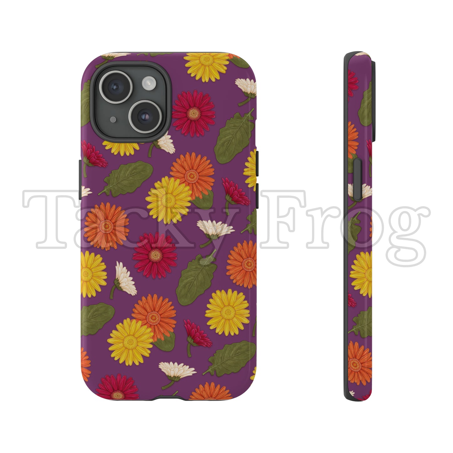 A mockup of the Gerbera daisies phone case.