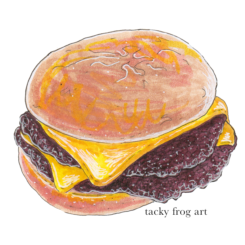a marker drawing of a double cheeseburger