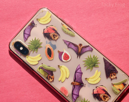 A closeup of the details on the fruit bat phone case.