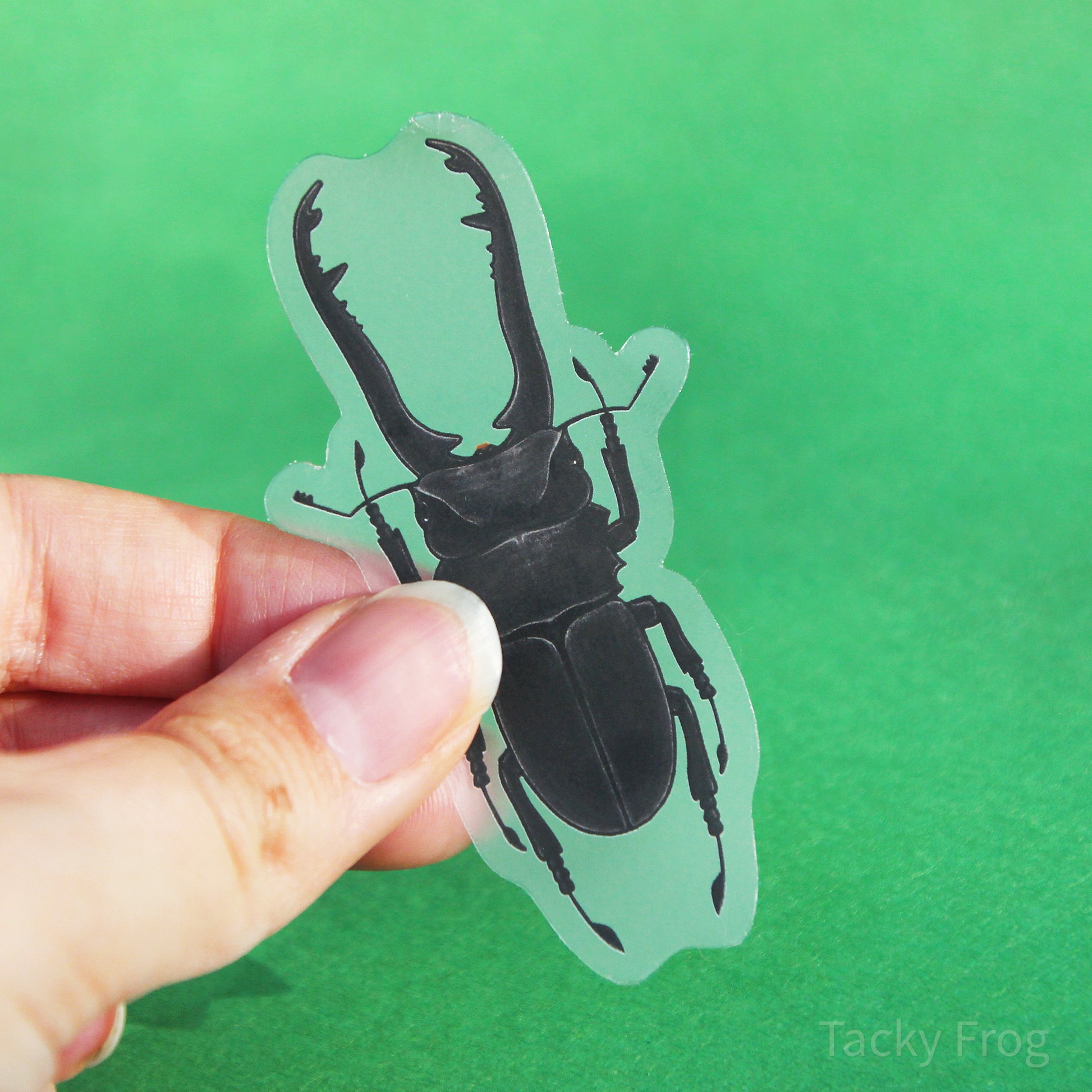 A clear vinyl sticker of a stag beetle.