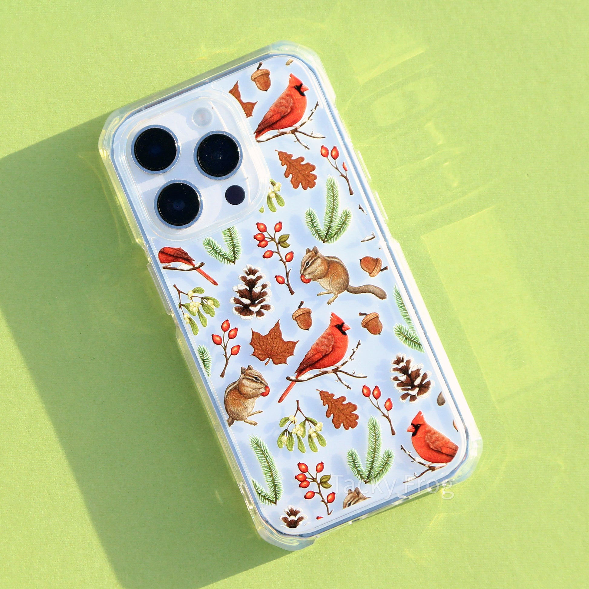 Another view of the winter foraging phone case.