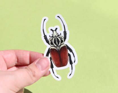 The Goliath beetle sticker with the white paper backing still on.