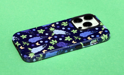 A side view of the Larkspur phone case. The inner black layer is visible around the buttons and openings.