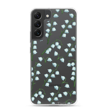 A mockup of the lily of the valley clear phone case.