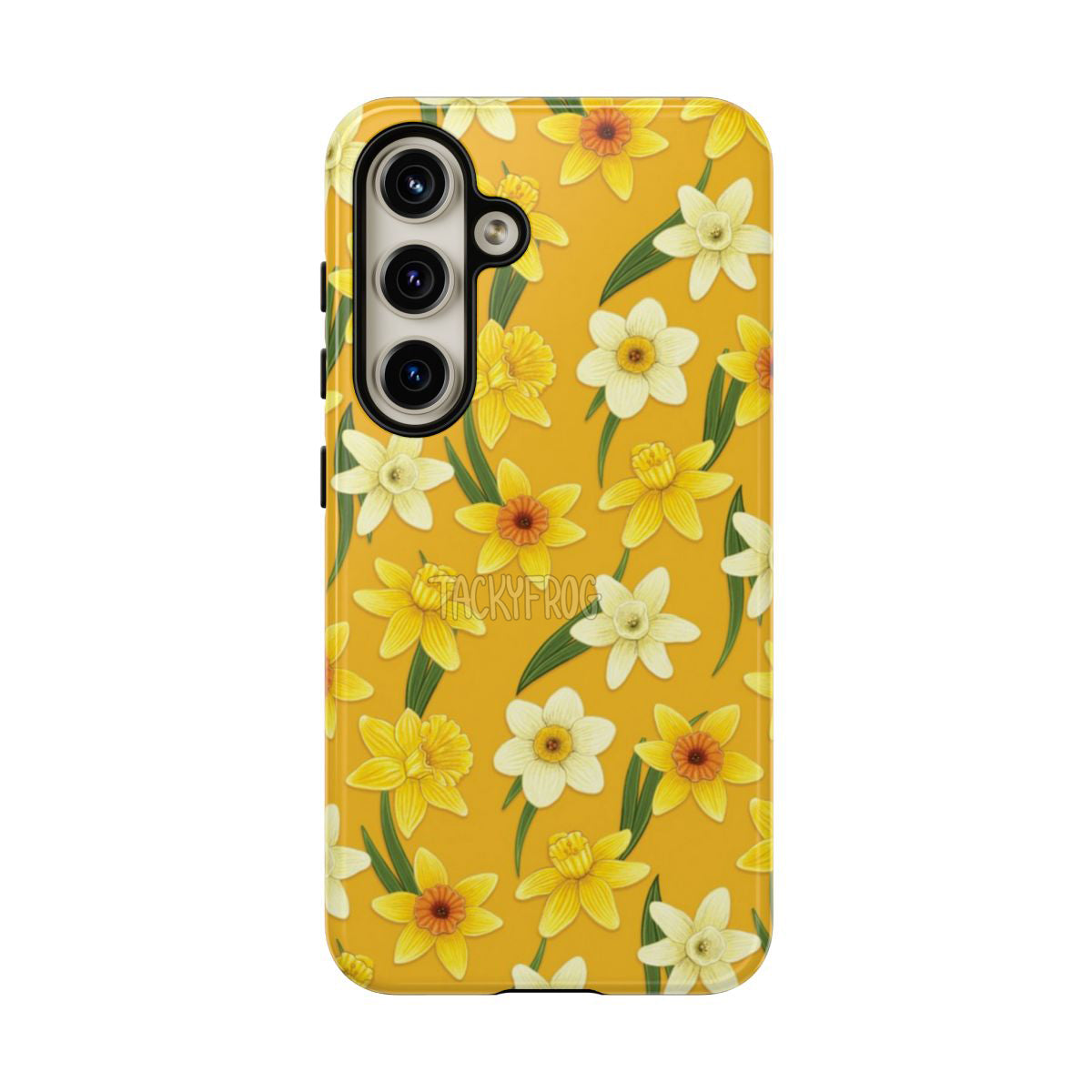 A mockup of the yellow daffodils tough phone case.