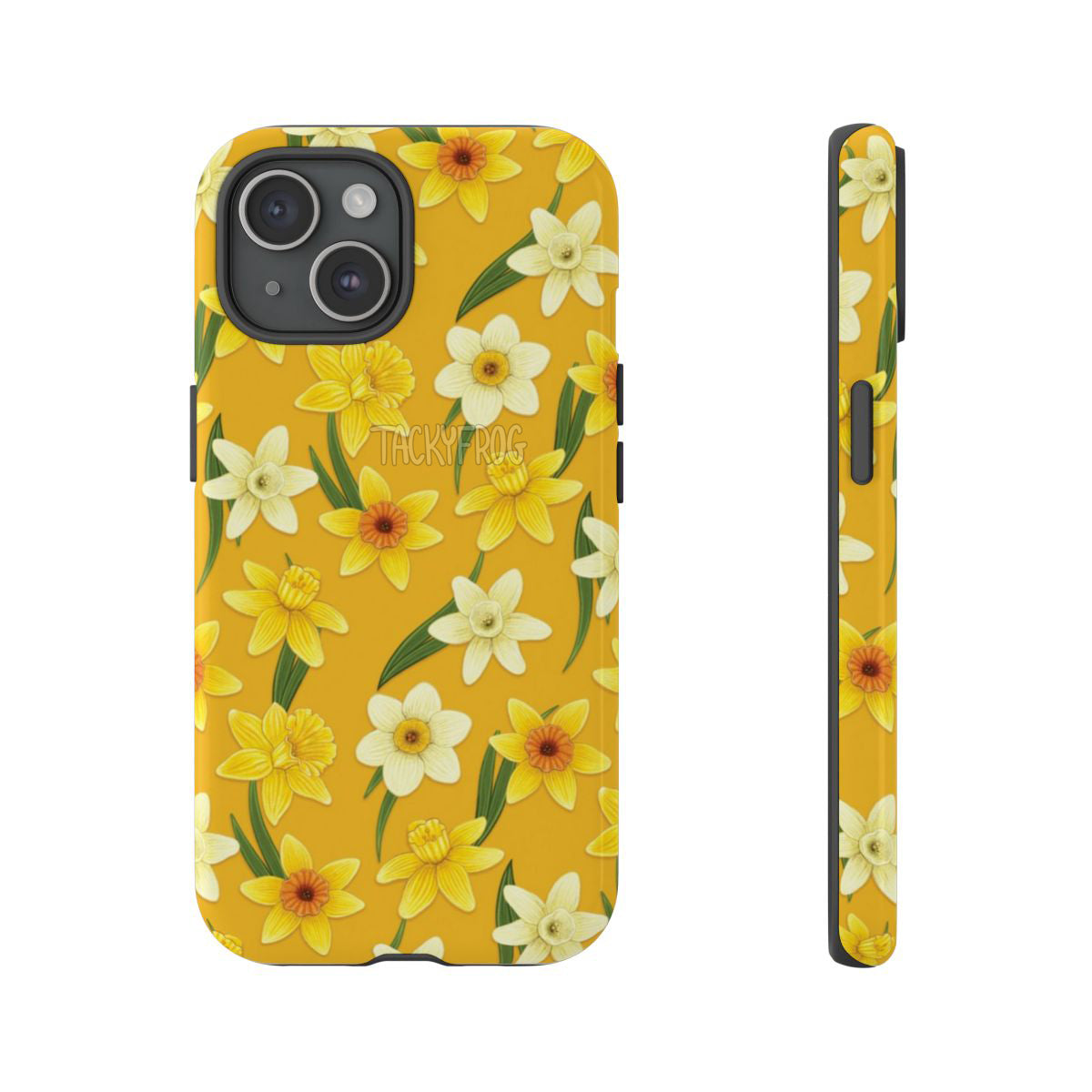 A mockup of the yellow daffodils tough phone case.