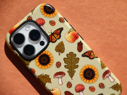 A close up of the details on the early fall-inspired phone case.