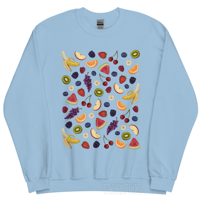 A mockup of the fruit salad sweatshirt in the color "light blue".
