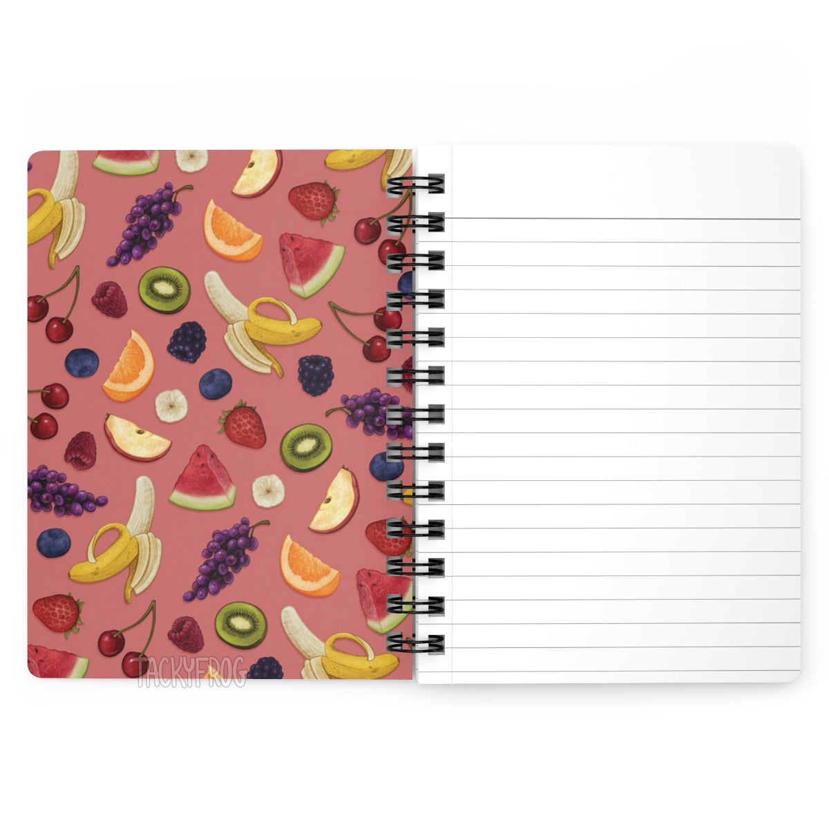 A mockup of the inside front cover of the journal, showing the double sided cover and ruled line pages.