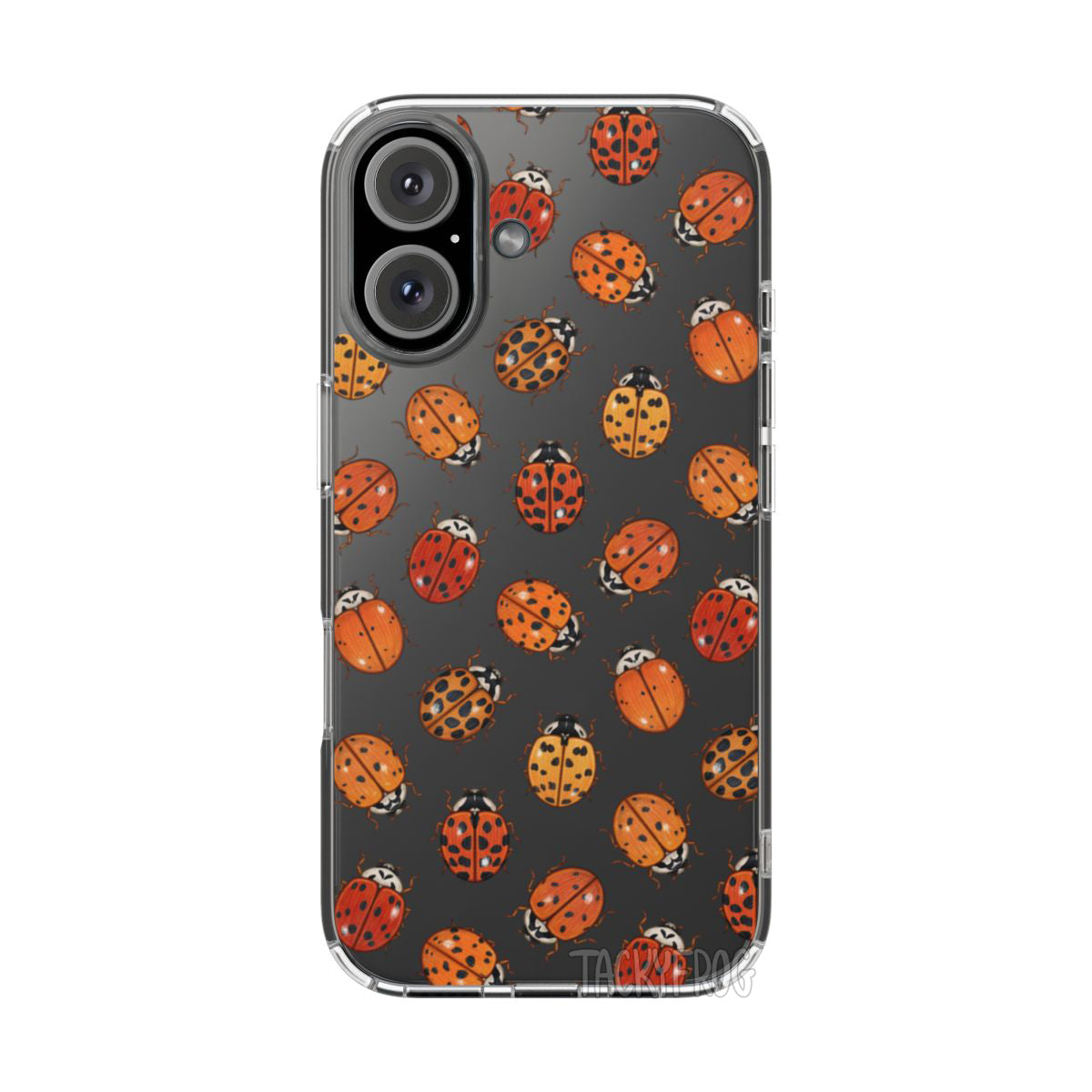 A mockup of the ladybugs clear phone case.