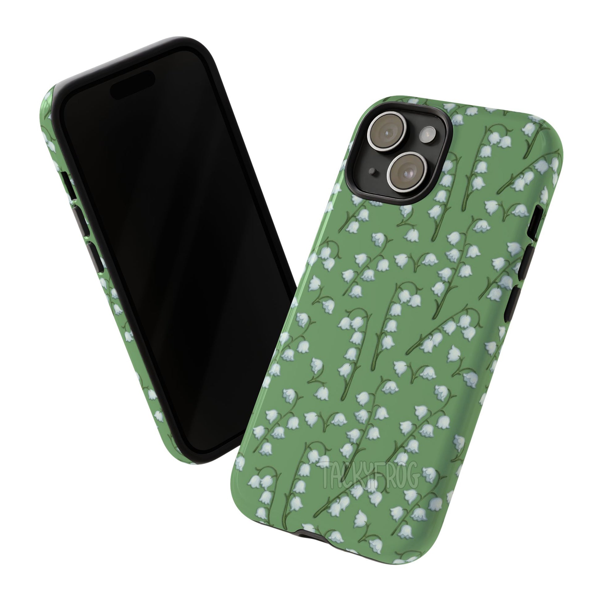 A mockup of the lilies of the valley phone case.