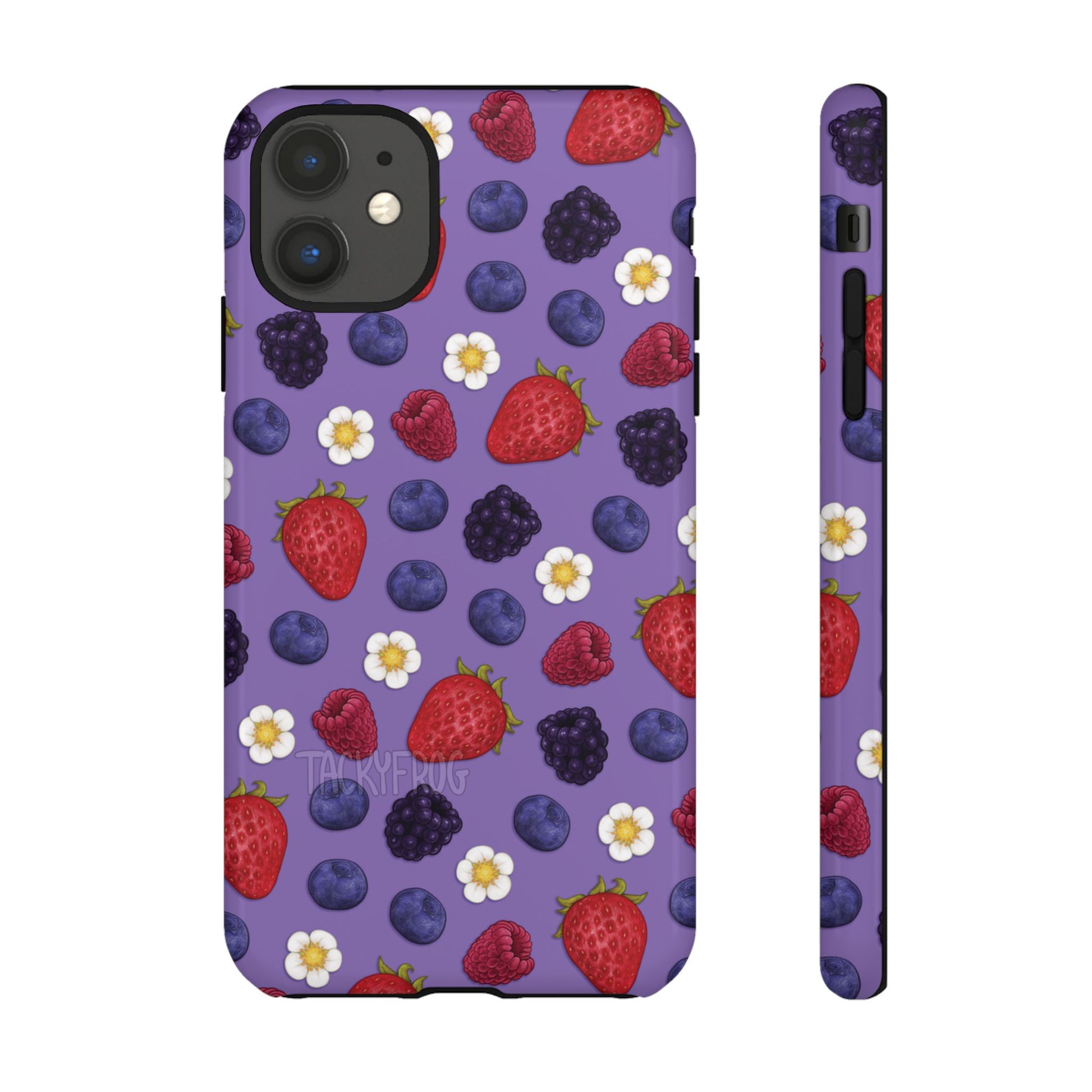 A mockup of the mixed berry patterned phone case.