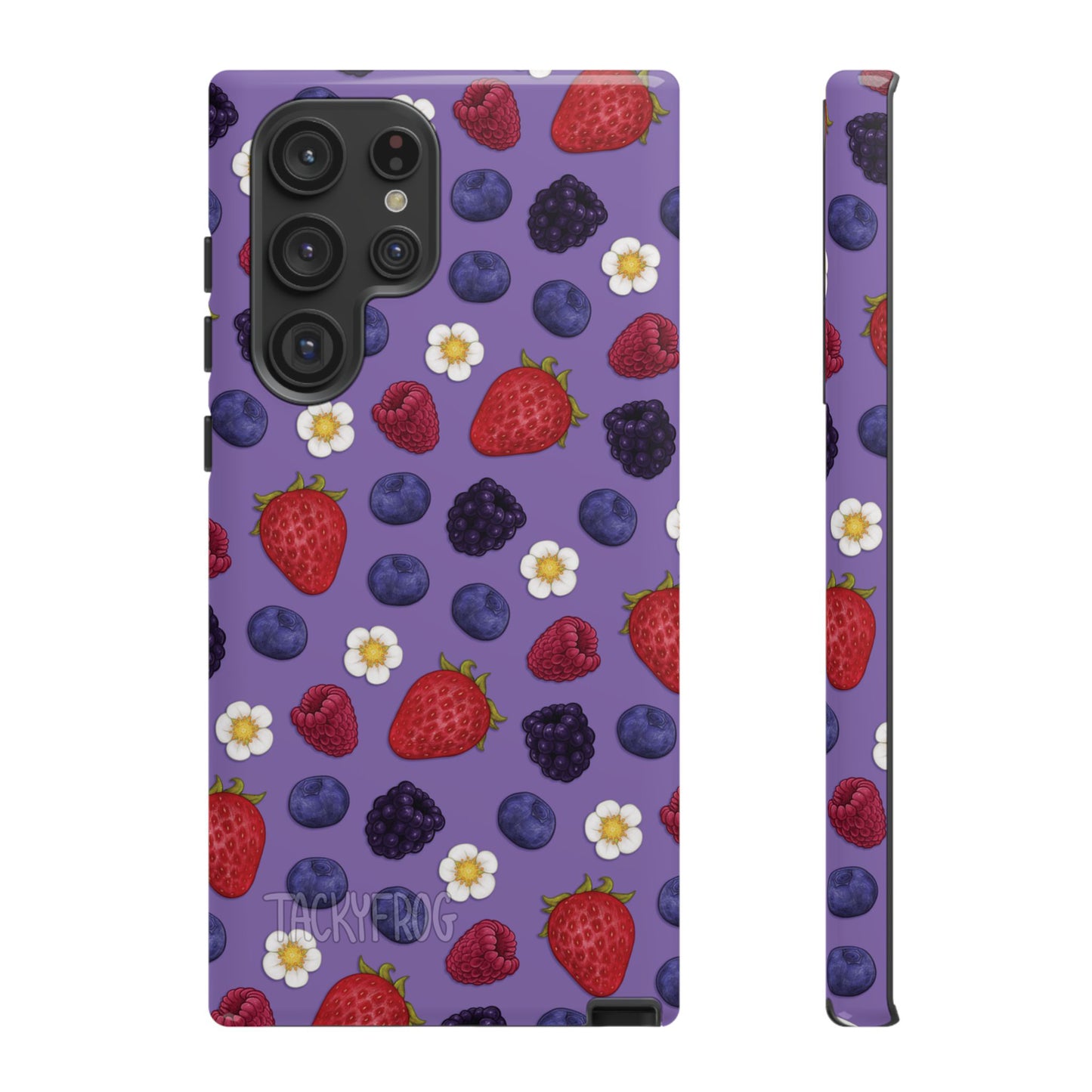 A mockup of the mixed berry patterned phone case.