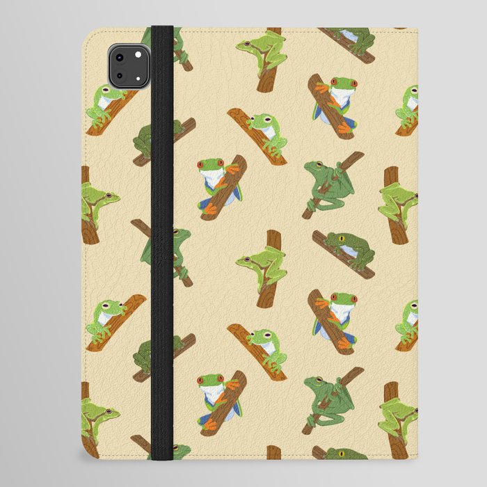 an iPad case with a tree frogs pattern on it