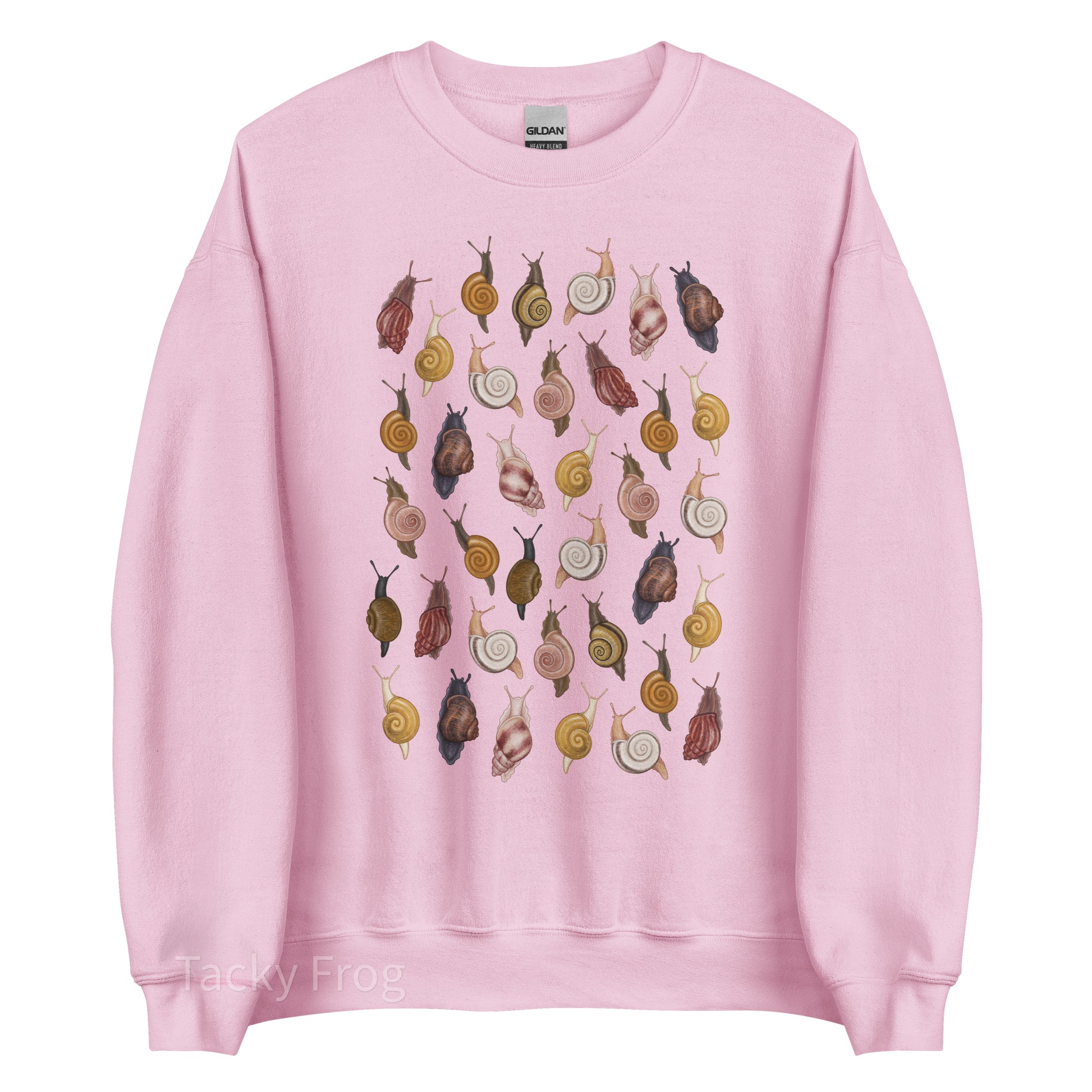 A mockup of the snails sweatshirt in the color "light pink".