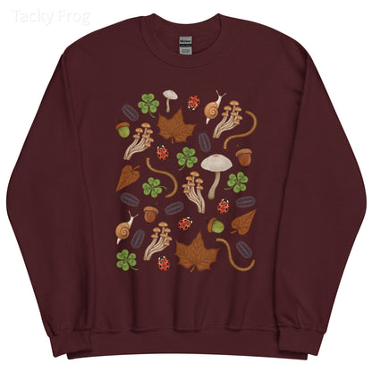 A mockup of the backyard finds sweatshirt in the color "maroon".