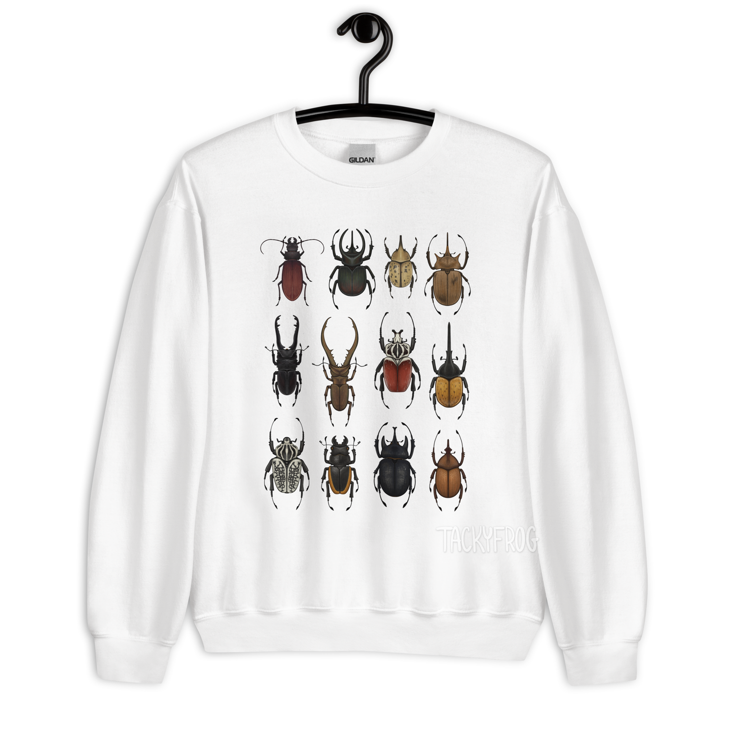 A mockup of the beetle sweatshirt in the color "white".