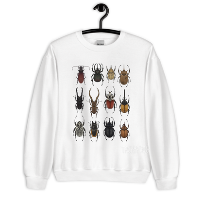 A mockup of the beetle sweatshirt in the color "white".