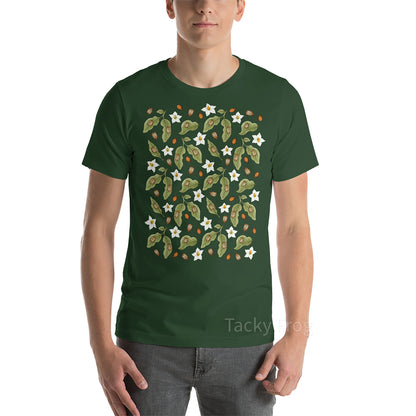 A mockup of the potato beetle shirt in the color "forestr".