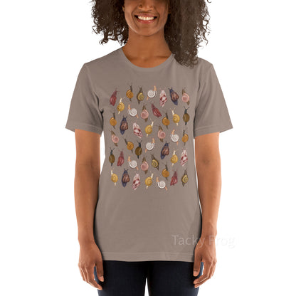 A mockup of the snail t-shirt in the color "pebble".