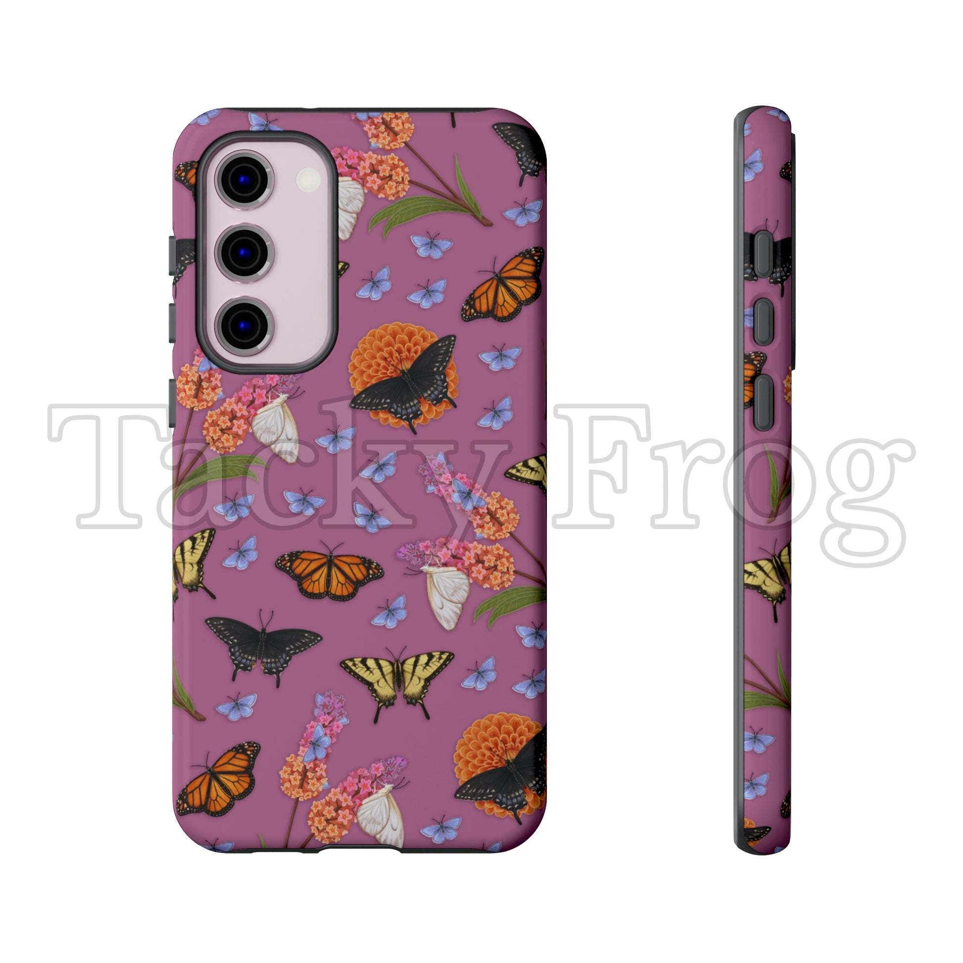 A mockup of the butterfly garden-inspired tough phone case.