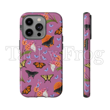 A mockup of the butterfly garden-inspired tough phone case.