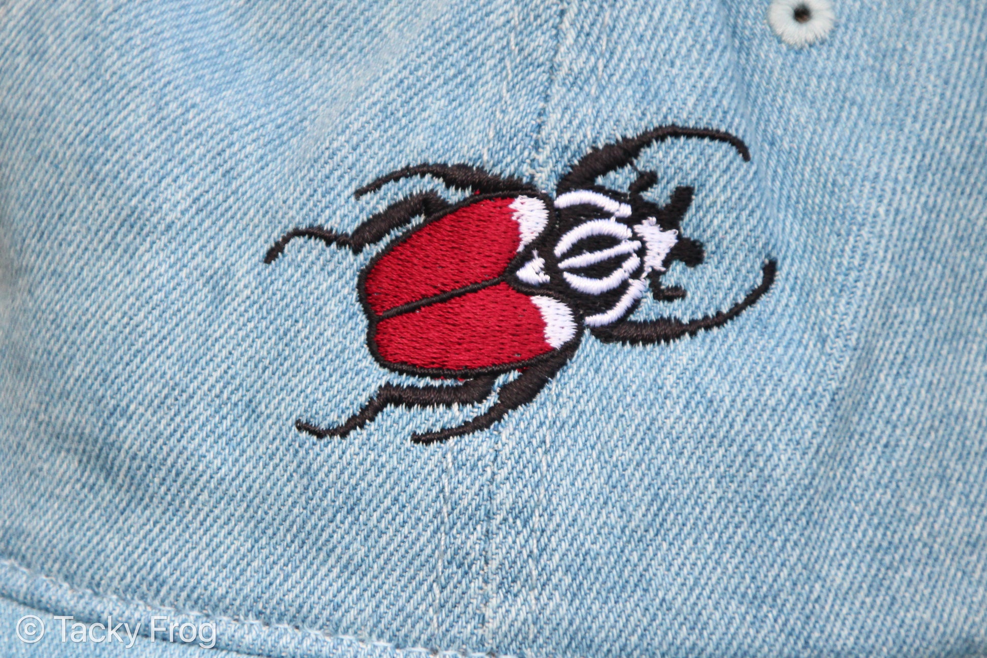 Close-up of embroidered Goliath beetle.