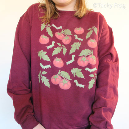 Another image of the tomato hornworm caterpillars sweatshirt.