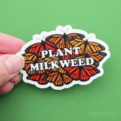 The plant milkweed clear vinyl stickers with the white paper backing still on.