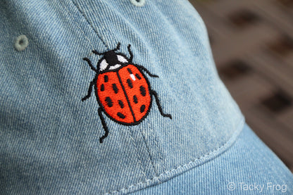 Close-up of embroidered ladybug