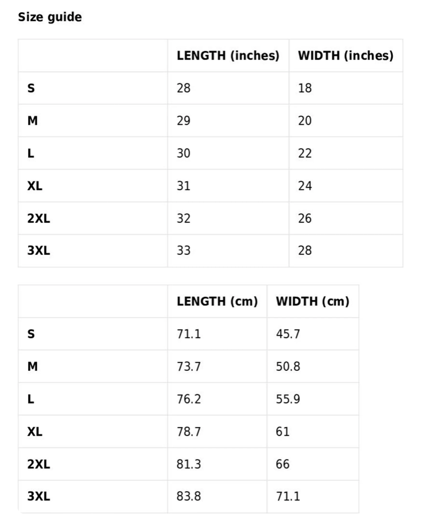 The size guide for the tank top, which can also be found in the product description.