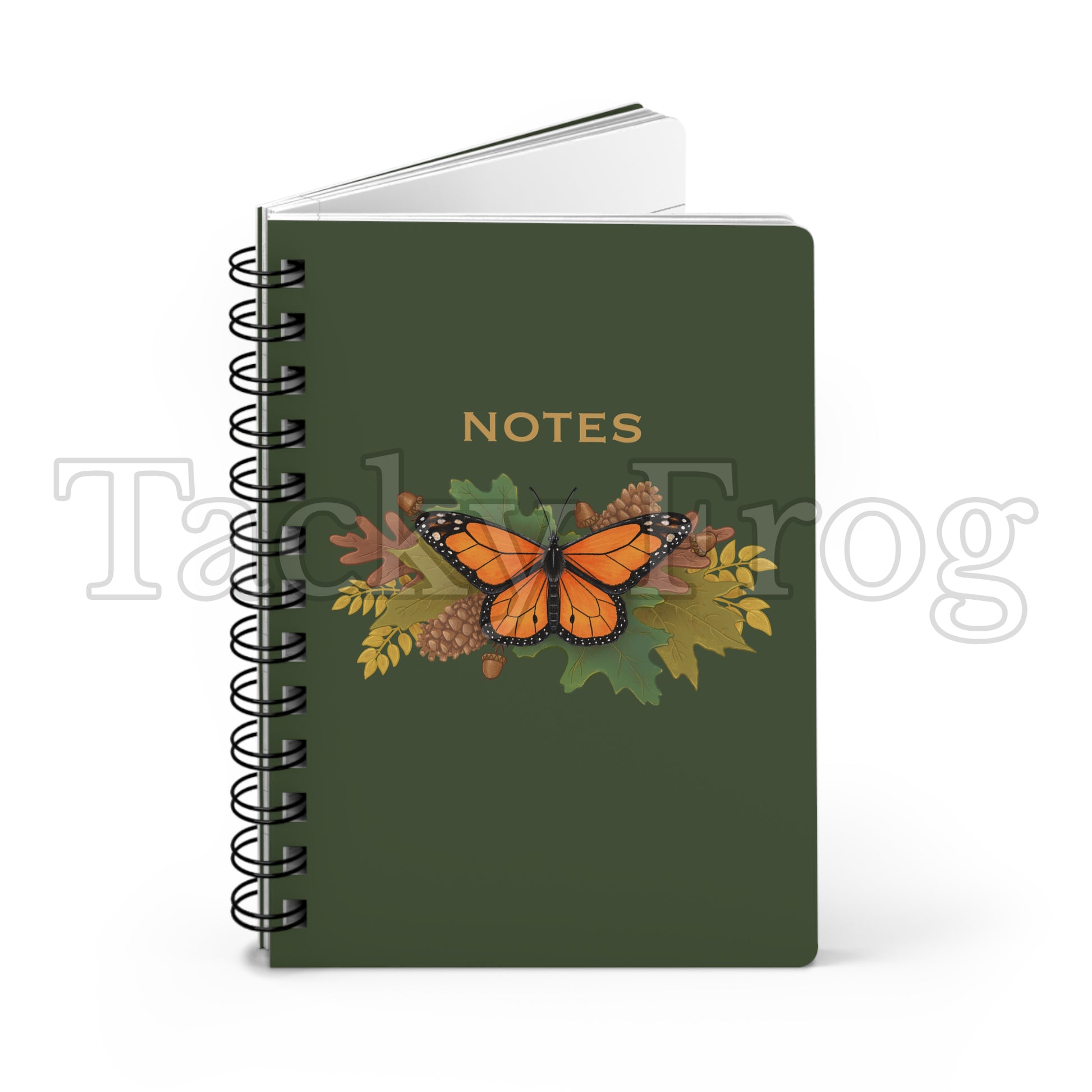Another mockup of the monarch butterfly and autumn leaves notebook.
