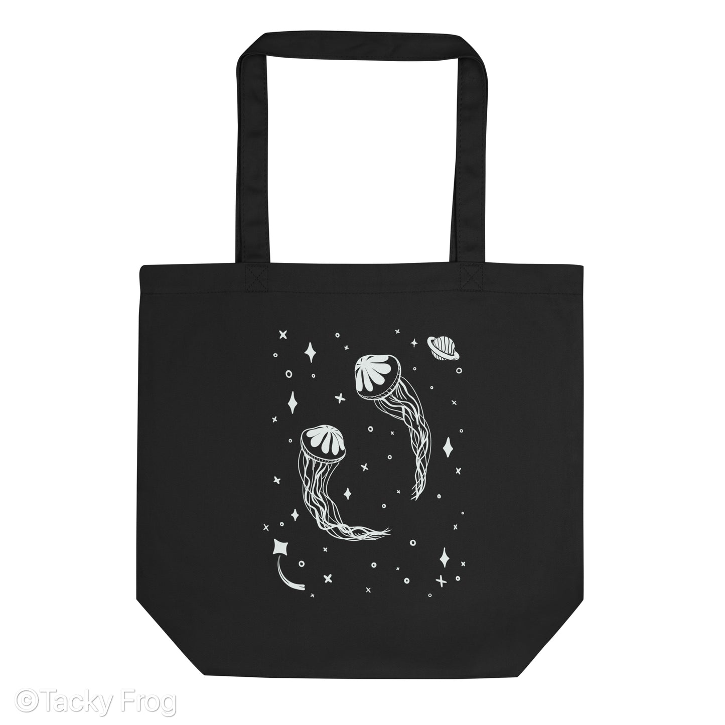 A mockup of the space jellyfish cotton tote bag.