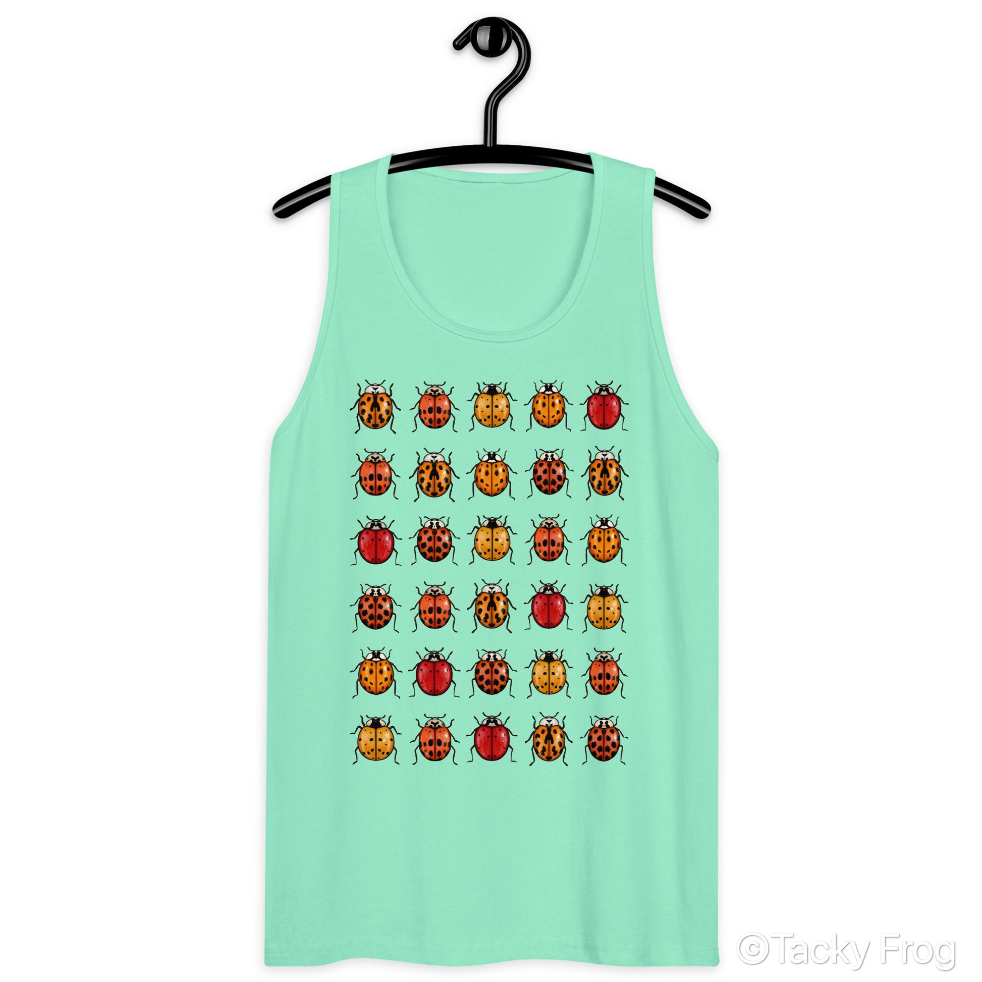 A mockup of the unisex ladybug tank top in the "Mint" color.