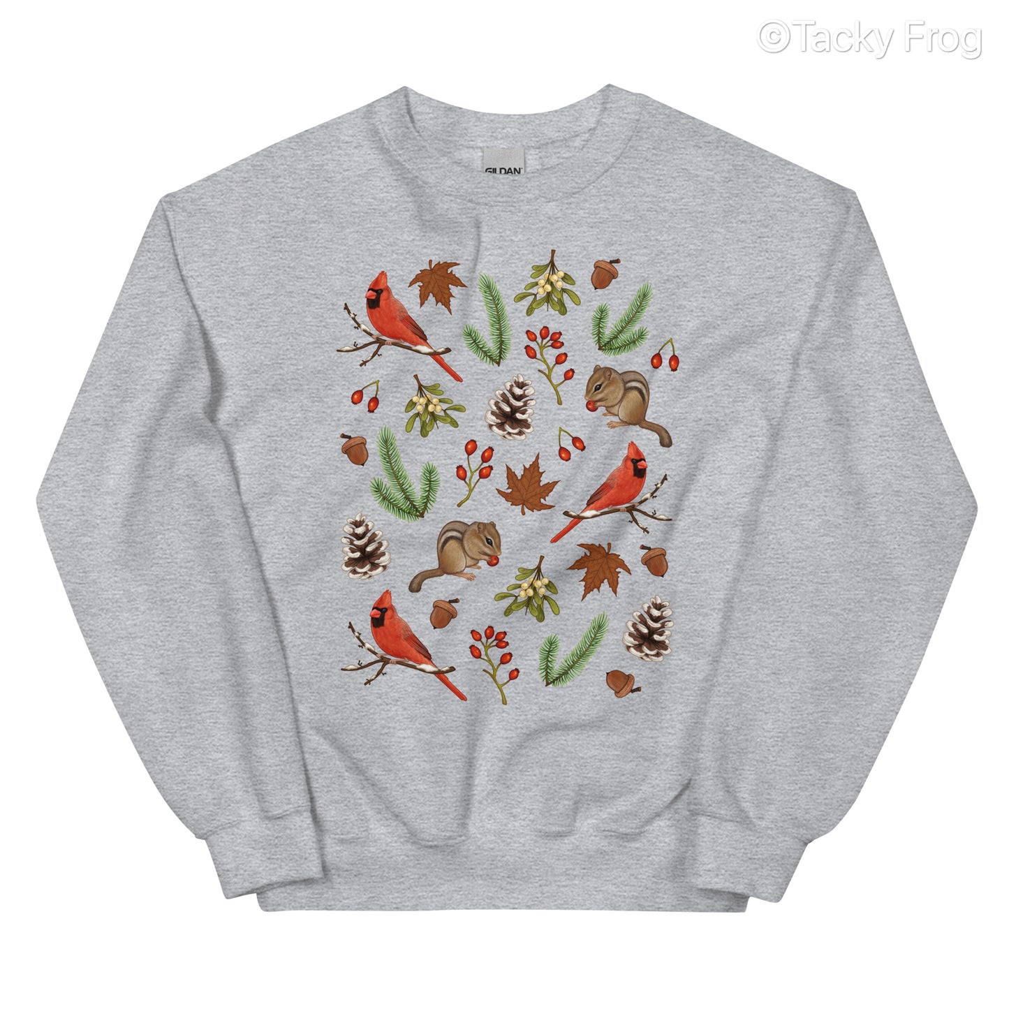 A mockup of the winter foraging sweatshirt in the color sport grey.