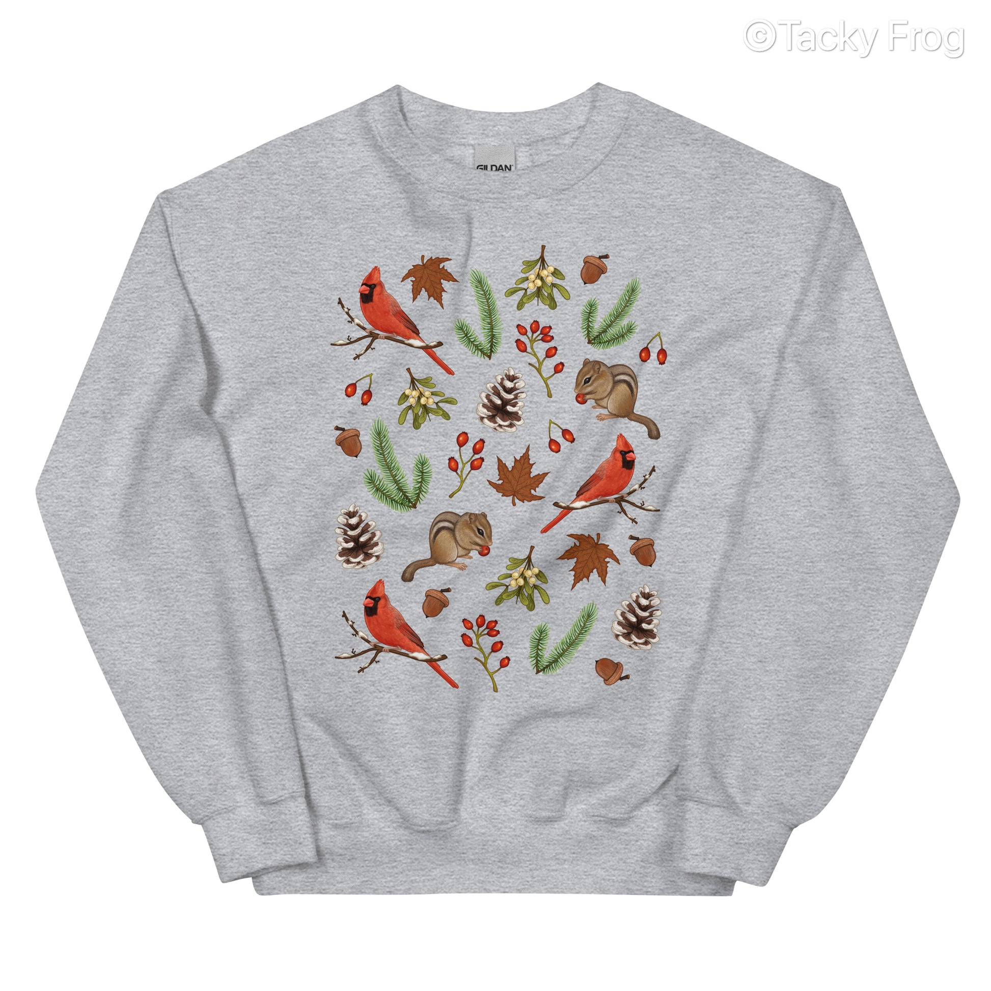 A mockup of the winter foraging sweatshirt in the color sport grey.