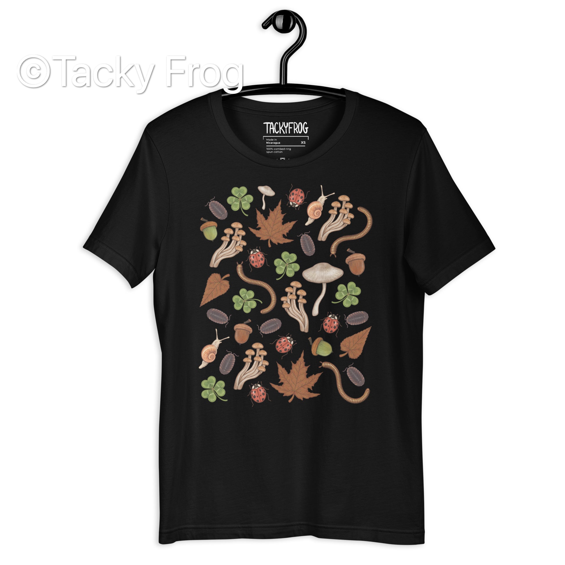 A mockup of the Backyard Finds t-shirt in color Black.