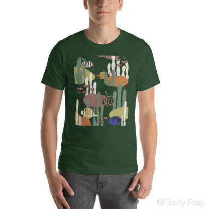 A mockup of a Forest-colored coral reef t-shirt.