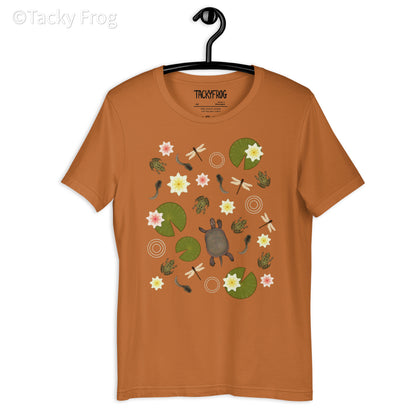 A mockup of the pond life t-shirt in the Toast variant.